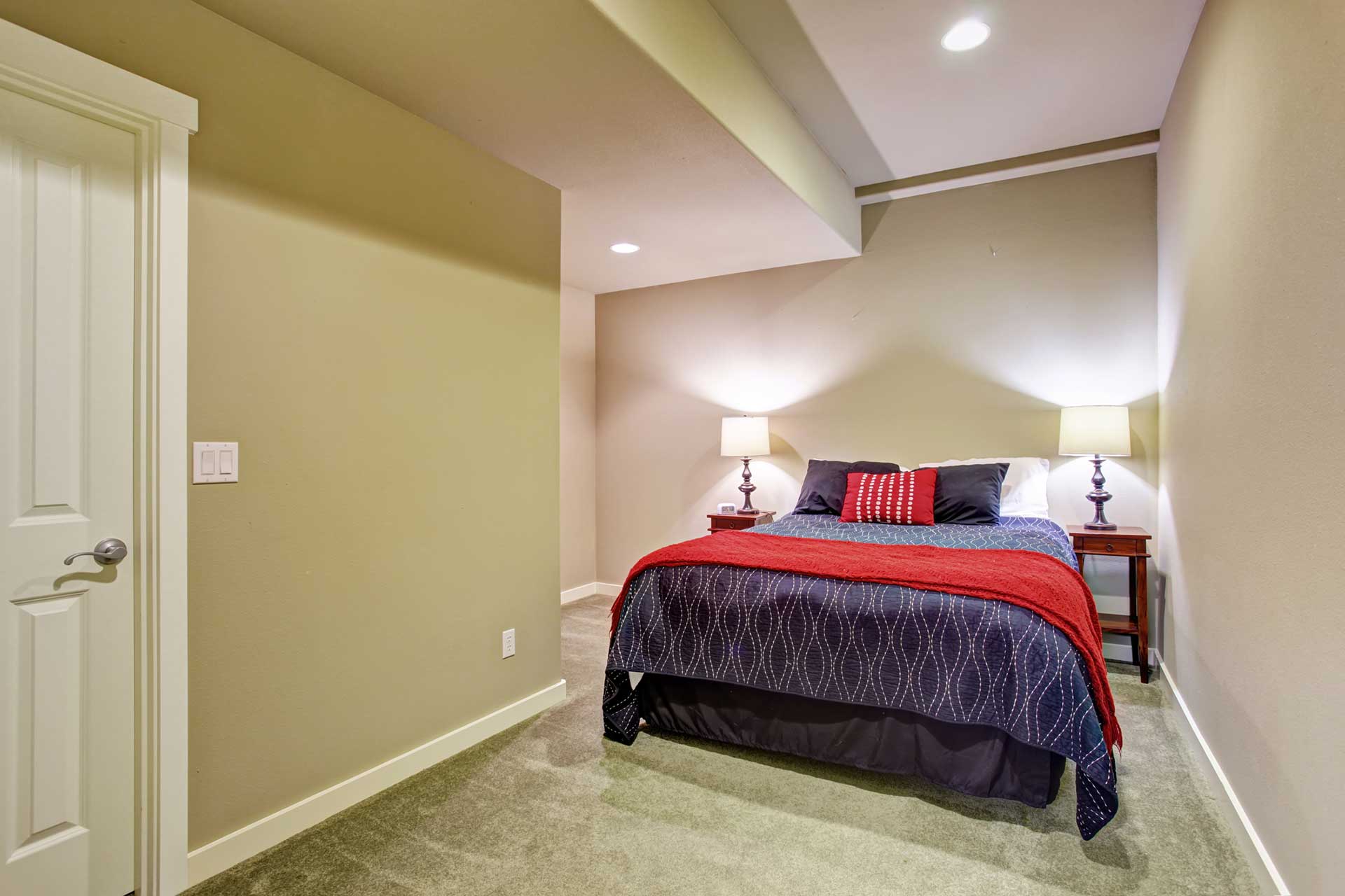 Modern finished basement bedroom