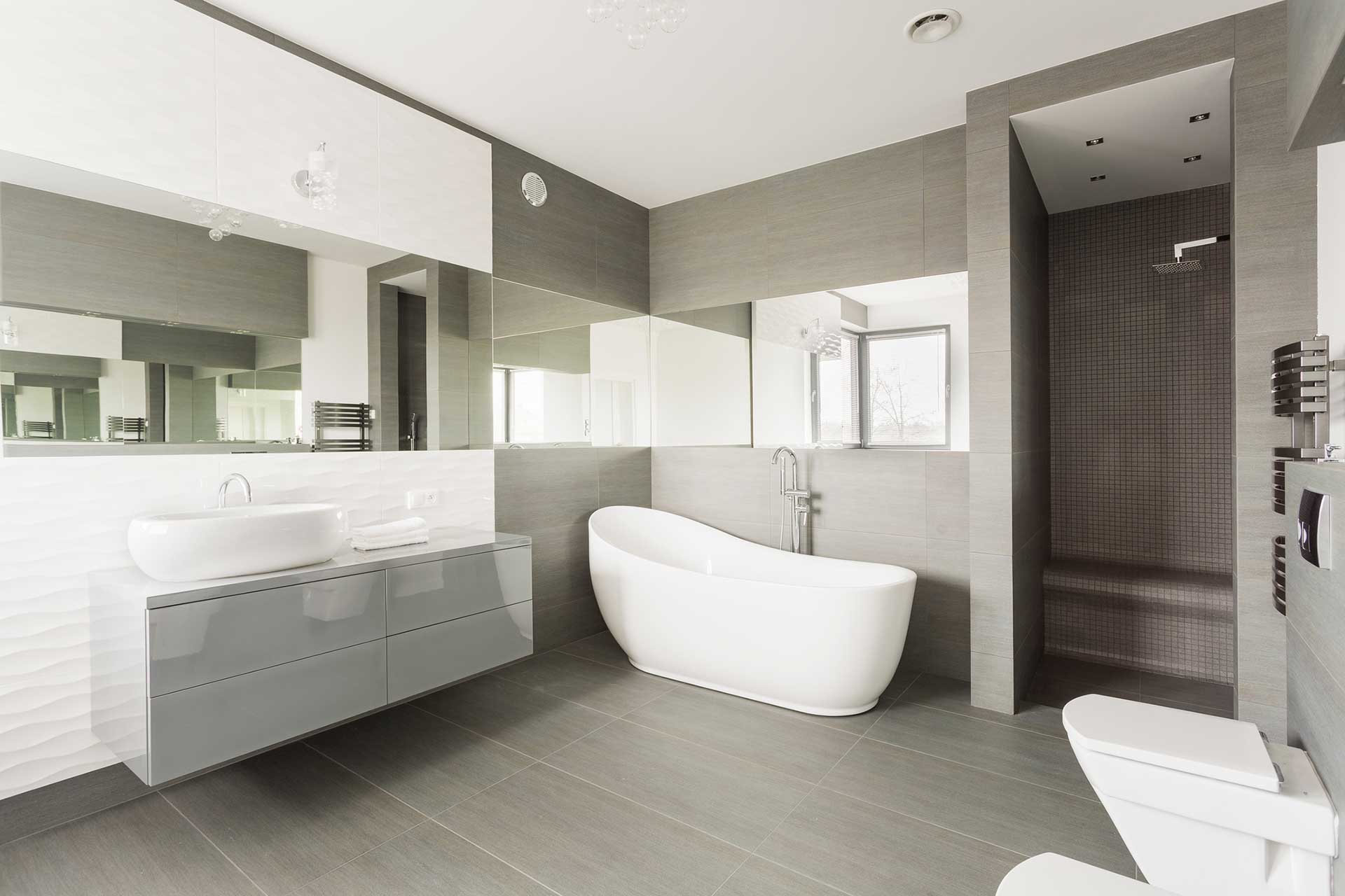 Luxury bathroom remodel with freestanding tub